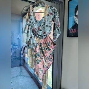 Satin flower print dress . NEVER WORN . Size XS